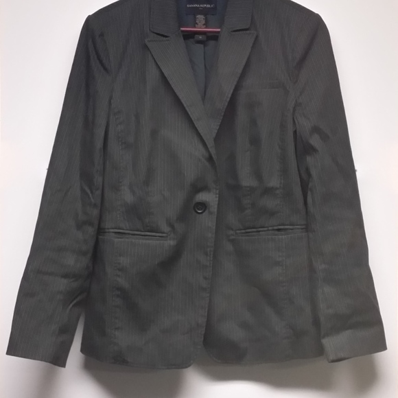 BANANA REPUBLIC Women Grey Pinstripe Stretch Jkt - Picture 3 of 4